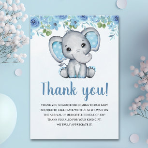 Blue Watercolor Elephant Baby shower Boy Thank You Card