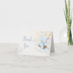 Blue Watercolor Elephant Baby Shower Thank You Card