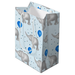 Blue Watercolor Elephants Pattern Medium Gift Bag
