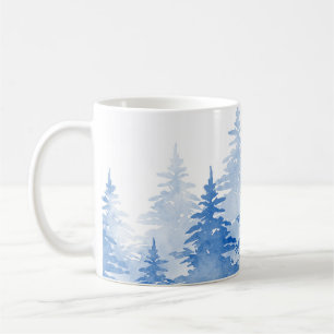 Blue Watercolor Evergreen Trees Coffee Mug