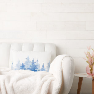  Blue Watercolor Evergreen Trees  Lumbar Pillow