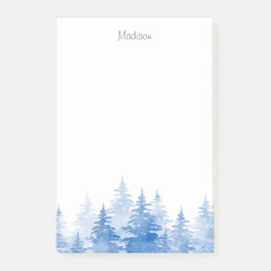 Blue Watercolor Evergreen Trees Post-it Notes