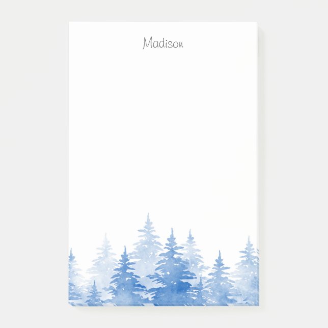  Blue Watercolor Evergreen Trees Post-it Notes (Front)