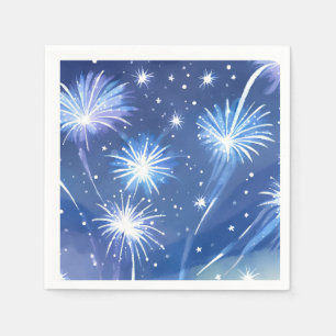 Blue Watercolor Fireworks New Year’s Eve Party Napkin