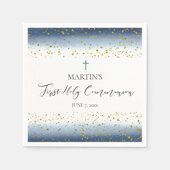 blue watercolor  First Communion Napkin (Front)