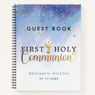 Blue Watercolor First Holy Communion Guest Book