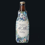 Blue Watercolor Floral 40th Birthday Party<br><div class="desc">Navy,  dusty blue,  and white watercolor floral 40th birthday (or any birthday) bottle cooler customizable with your own text. Personalize with the name and age of the guest of honour. Contact me for assistance with your customizations or to request additional. matching or coordinating Zazzle products for your party.</div>