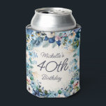 Blue Watercolor Floral 40th Birthday Party Can Cooler<br><div class="desc">Navy,  dusty blue,  and white watercolor floral 40th birthday (or any birthday) can cooler customizable with your own text. Personalize with the name and age of the guest of honour. Contact me for assistance with your customizations or to request additional. matching or coordinating Zazzle products for your party.</div>