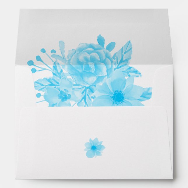 Blue Watercolor Floral 5x7 Wedding Invitation  Envelope (Back (Bottom))