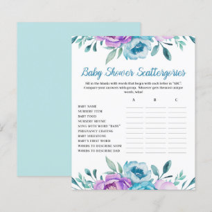 Blue Watercolor Floral Baby Shower Scattergories
