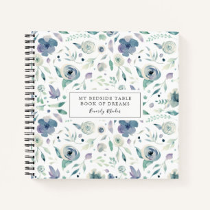 Blue Watercolor Floral Bedside Table Dreams Notebook