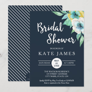 Blue Watercolor Floral Bridal Shower Invitation