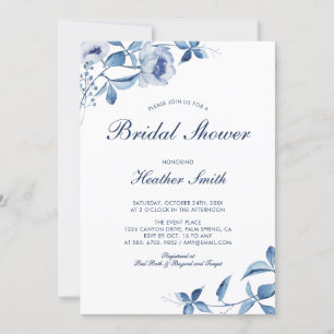 Blue Watercolor Floral Bridal Shower Invitation