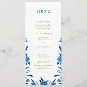 Blue Watercolor floral Chinoiserie Wedding menu