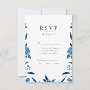 Blue Watercolor floral Chinoiserie Wedding RSVP