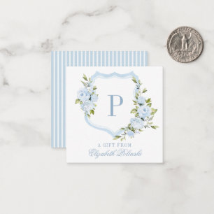 BLUE Watercolor Floral Crest Custom Gift Enclosure Card