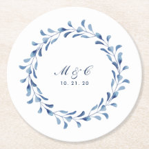 Blue Watercolor Floral Custom Name Coaster
