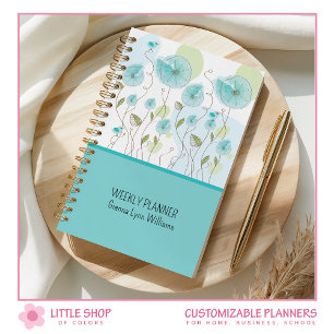 Blue Watercolor Floral Customizable Planner