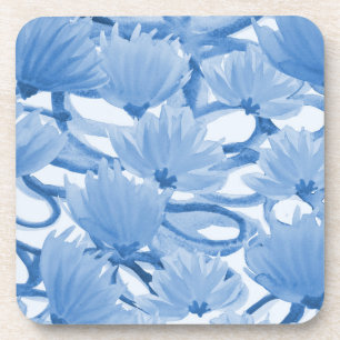 Blue Watercolor Floral Design  Coaster