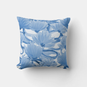Blue Watercolor Floral Design Throw Pillow