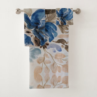Blue Watercolor Floral Design Towel Set