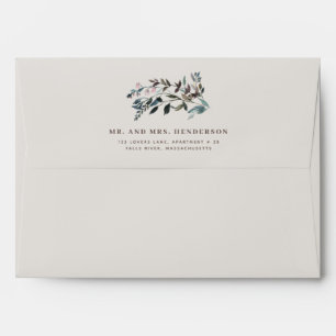 Blue Watercolor Floral   Eggshell   Return Address Envelope