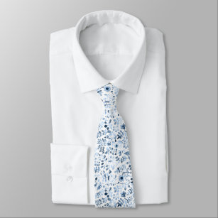 Blue Watercolor Floral, Elegant Tie