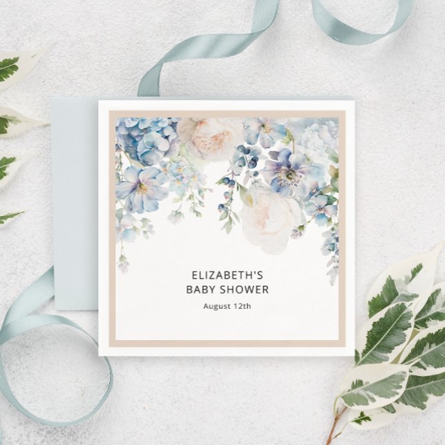 Blue Watercolor Floral Garden Baby Shower Napkins (Creator Uploaded)