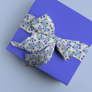 Blue Watercolor Floral Garden Satin Ribbon
