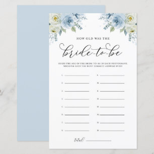 Blue Watercolor Floral How Old Was the Bride Game