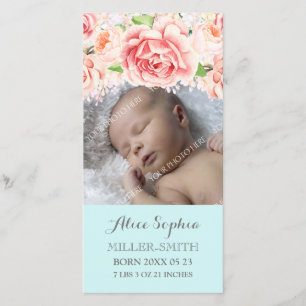 Blue Watercolor Floral Lilac Birth Announcement