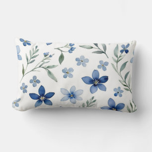 Blue Watercolor Floral Lumbar Pillow