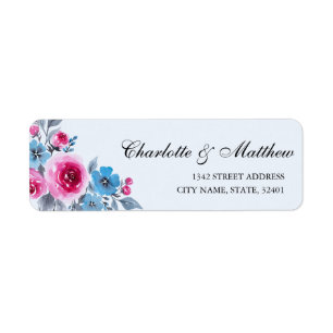 Blue Watercolor Floral Mariage Adresse de retour