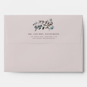 Blue Watercolor Floral Mauve Purple Return Address Envelope