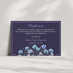 Blue watercolor floral meadow flowers funeral thank you card