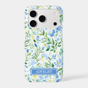 Blue Watercolor Floral Monogrammed