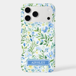 Blue Watercolor Floral Monogrammed