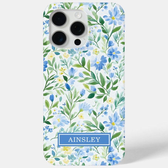 Blue Watercolor Floral Monogrammed Case-Mate iPhone Case (Back)