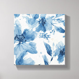 Blue Watercolor Floral Painted Botanical Whimsical Canvas Print