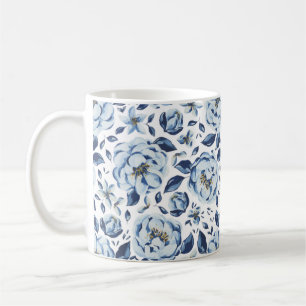 Blue Watercolor Floral Pattern  Coffee Mug