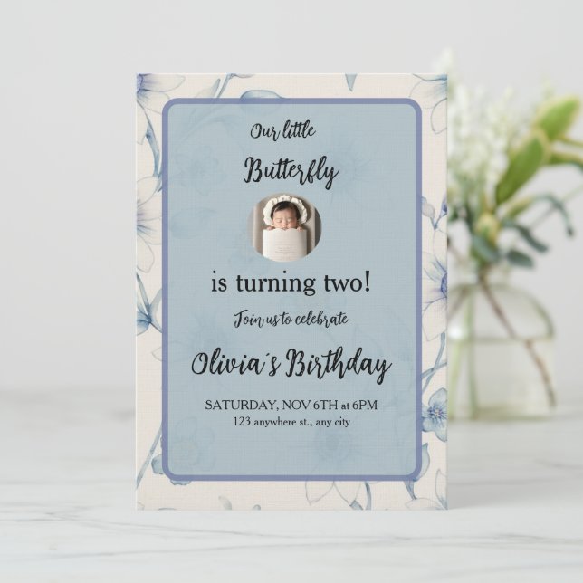 Blue Watercolor Floral Pattern  Invitation (Standing Front)
