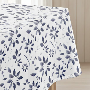 Blue Watercolor Floral Pattern Tablecloth