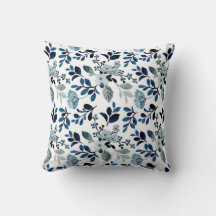 Blue watercolor floral pattern throw pillow