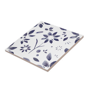 Blue Watercolor Floral Pattern Tile