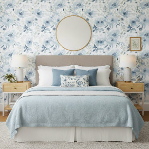 Blue watercolor floral pattern wallpaper