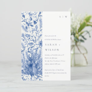 Blue Watercolor Floral Peacock Couples Shower Invitation