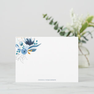 Blue Watercolor Floral Personalized Name Card