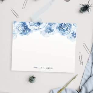 Blue watercolor floral Personalized Stationery Card