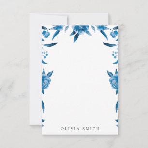 Blue watercolor floral Personalized Stationery Card
