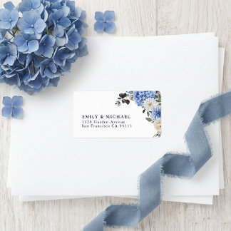 Blue Watercolor Floral Return Address Label